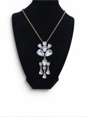 J. Crew White Faceted Crystal Rhinestone Antique Gold Chain Necklace